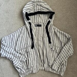 Zara Black and White Striped Hooded Jacket S